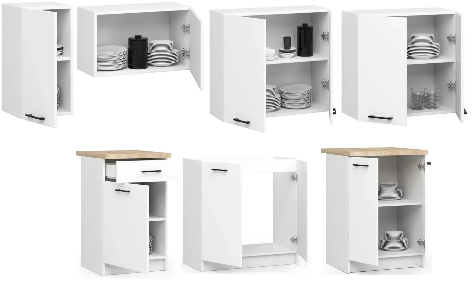 Set mobila pentru bucatarie Akord Oliwia 2.4m White + Prospero Meva White Gloss/Black Gloss + Signal Chic Velvet Green/Black