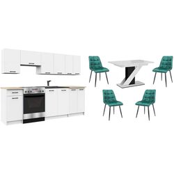 Set mobila pentru bucatarie Akord Oliwia 2.4m White + Prospero Meva White Gloss/Black Gloss + Signal Chic Velvet Green/Black