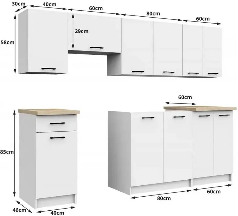 Set mobila pentru bucatarie Akord Oliwia 2.4m White + Prospero Meva White Gloss/Black Gloss + Signal Chic Velvet Green/Black