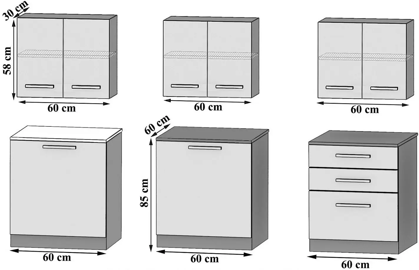 Set mobila pentru bucatarie Belini Sonik2 TOR SONIK2/3/WT/WT/0/B1 1.8m White Watt + Signal Damar 100x60 White + Modern Samba 2230/2300 Black/Snow White
