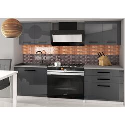 Set mobila pentru bucatarie Belini Tiesto2 INF TIESTO2/3/WT/S/0/B1 1.2m Gray High Gloss + Prospero Bronx White Gloss/Black Gloss + Signal Cherry Velvet Gray/Black Thumb