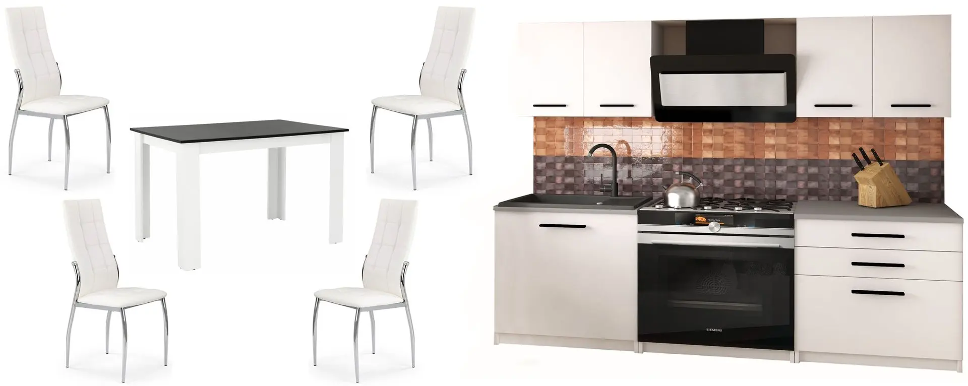 Set mobila pentru bucatarie Belini Tiesto2 TOR TIESTO2/2/WT/WT/0/B1 1.2m White Matt + Mobhaus Kraz 120x80 White/Black + Halmar K209 White