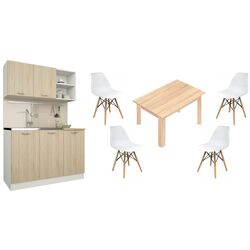 Набор мебели для кухни Haaus Ara 1.2м White/Sonoma Oak + Modern Tennessee 90x160 Sonoma Oak + Jumi Eva SD-972568 White
