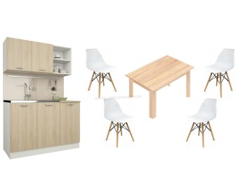 Set mobila pentru bucatarie Haaus Ara 1.2m White/Sonoma Oak + Modern Tennessee 90x160 Sonoma Oak + Jumi Eva SD-972568 White