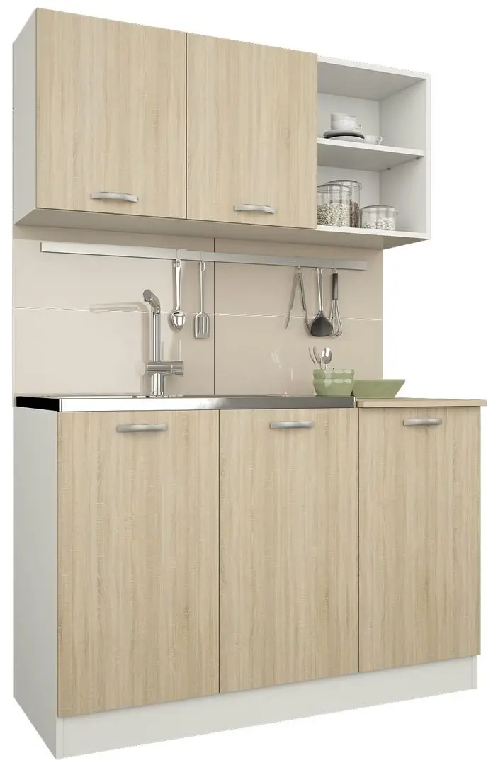Набор мебели для кухни Haaus Ara 1.2м White/Sonoma Oak + Modern Tennessee 90x160 Sonoma Oak + Jumi Eva SD-972568 White - 9