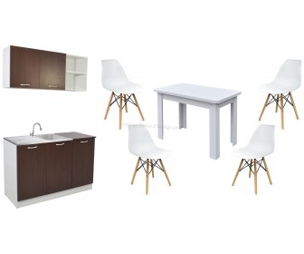 Set mobila pentru bucatarie Haaus Ara 1.2m White/Wenge + Marcel Prod KC-6 RO White + Jumi Eva SD-972568 White