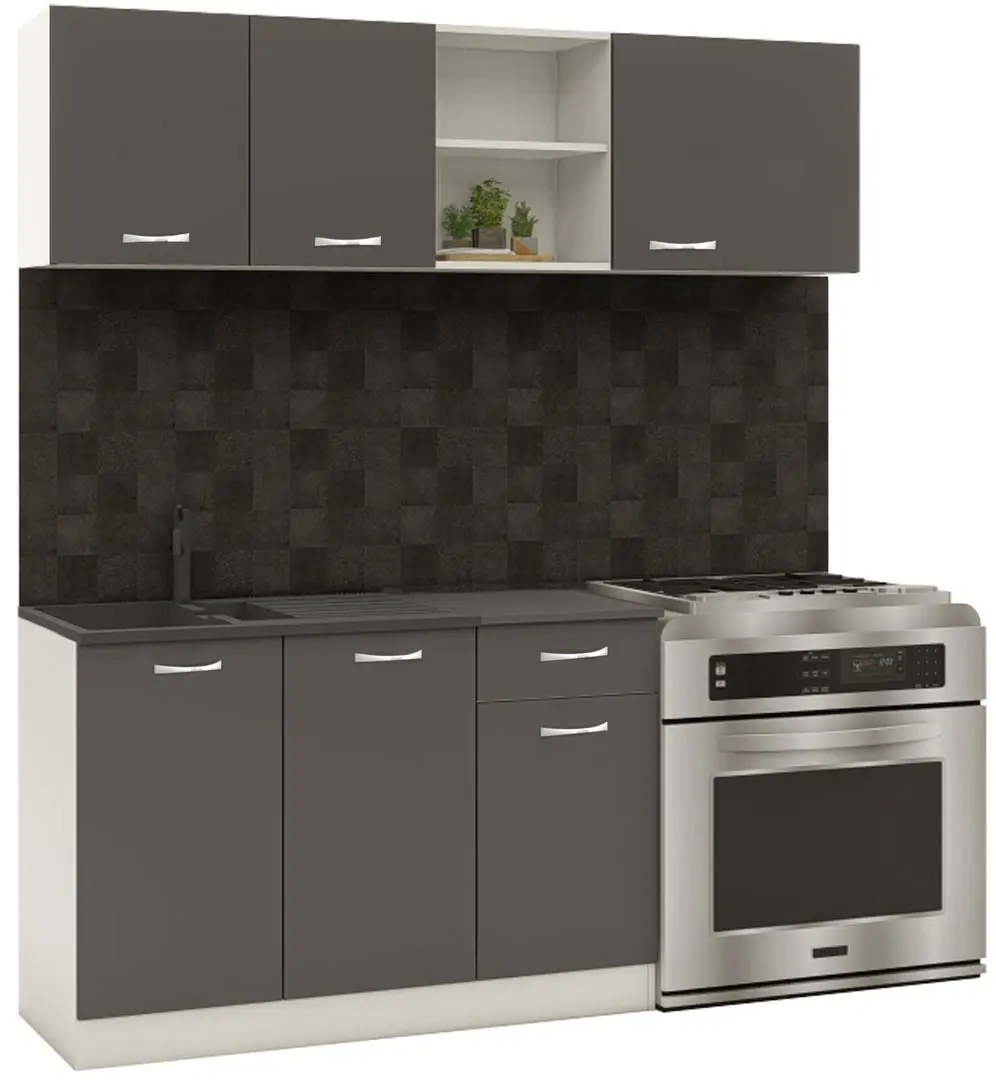 Set mobila pentru bucatarie Haaus Kara 1.8m White/Anthracite + Prospero Bronx White/Stone + Signal Trix B Velvet Black/Gray