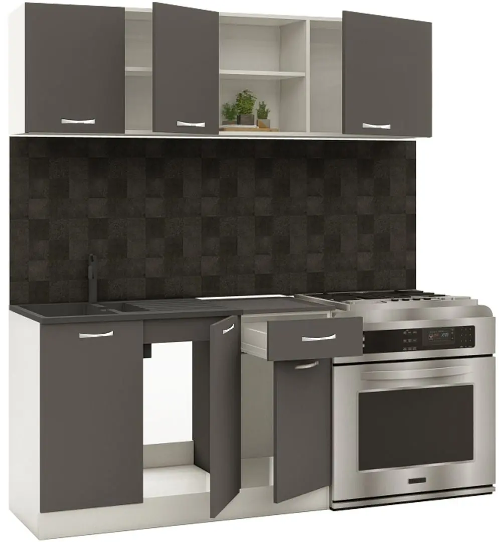 Set mobila pentru bucatarie Haaus Kara 1.8m + Zeta + Jumi Eva SD-972063 White/Anthracite/Gray