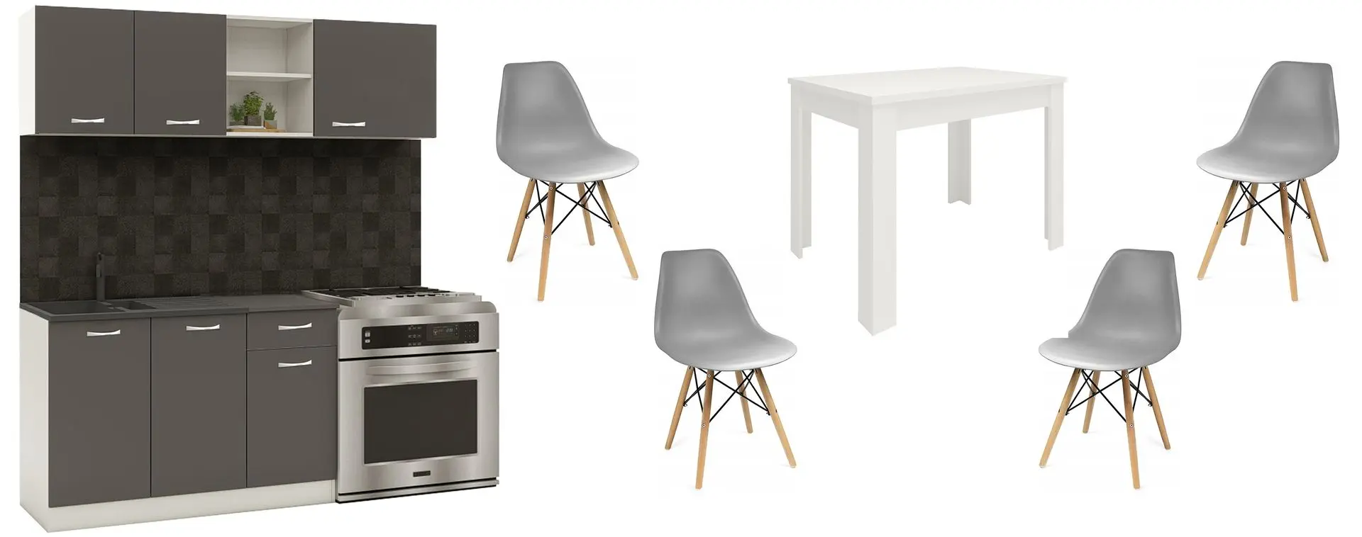 Set mobila pentru bucatarie Haaus Kara 1.8m + Zeta + Jumi Eva SD-972063 White/Anthracite/Gray