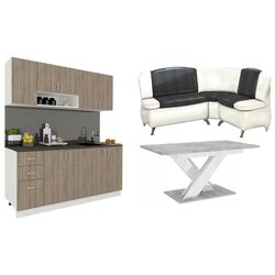 Set mobila pentru bucatarie Haaus Parma 2.0m Dark Sonoma Oak/White + Prospero Bronx Stone/White Gloss + Modern Sofy 2300/2230 Right White/Black