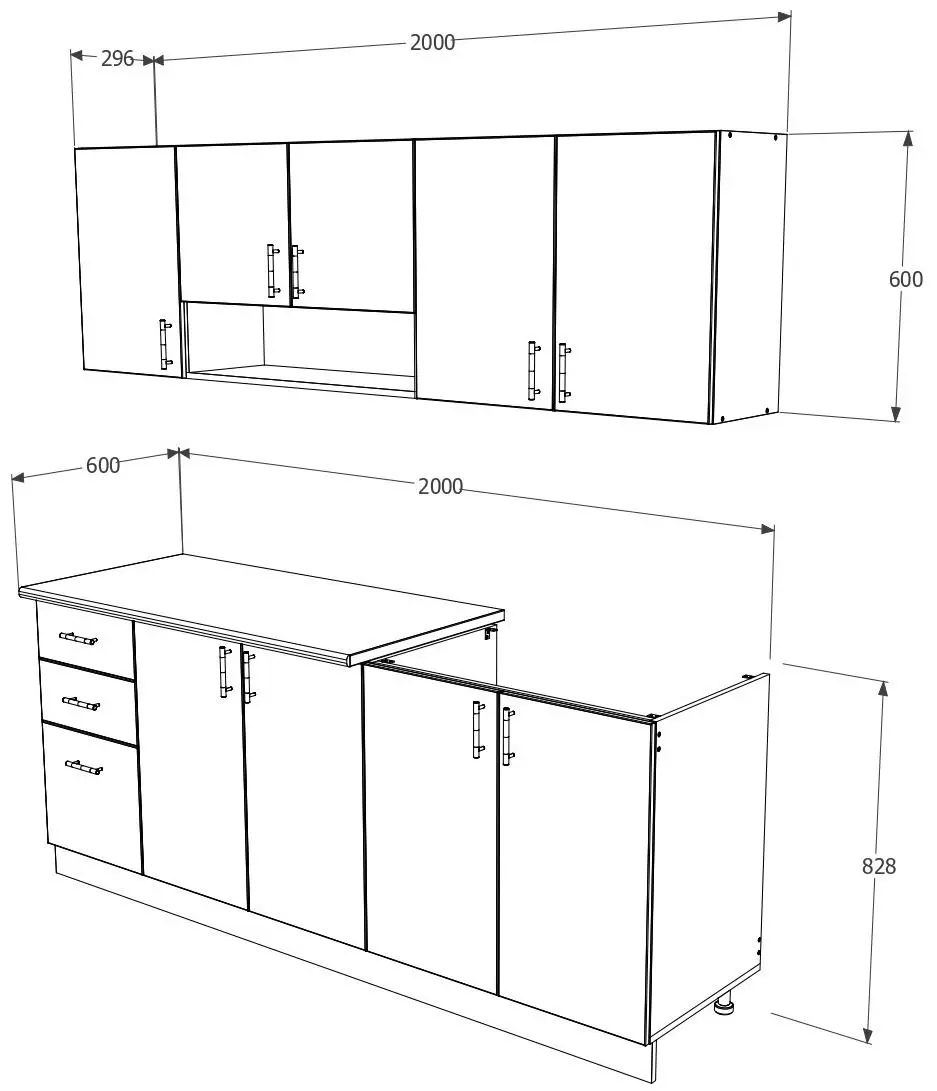 Set mobila pentru bucatarie Haaus Parma 2.0m Dark Sonoma Oak/White + Prospero Bronx Stone/White Gloss + Modern Sofy 2300/2230 Right White/Black