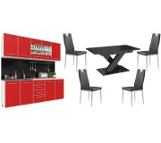 Set mobila pentru bucatarie Haaus Riga 2.0m White/Red + Prospero Bronx Black Gloss + Halmar K202 Black