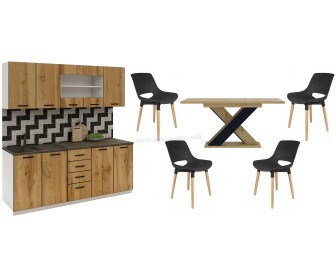 Set mobila pentru bucatarie Haaus Riga 2.0m White/Wotan Oak + Prospero Xao 160 Artisan Oak/Black + Jumi Davis SD-939660 Black