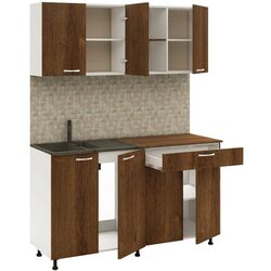 Set mobila pentru bucatarie Haaus Roma 1.6m White/Bronze Oak + Fabrik Home Noroc Орех Каменный + Mobhaus Oleg New Walnut/Beige Thumb