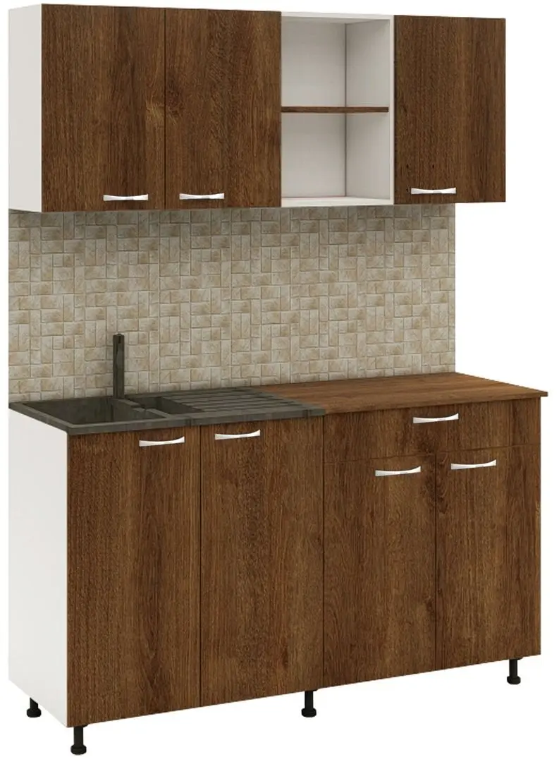 Set mobila pentru bucatarie Haaus Roma 1.6m White/Bronze Oak + Fabrik Home Noroc Орех Каменный + Mobhaus Oleg New Walnut/Beige