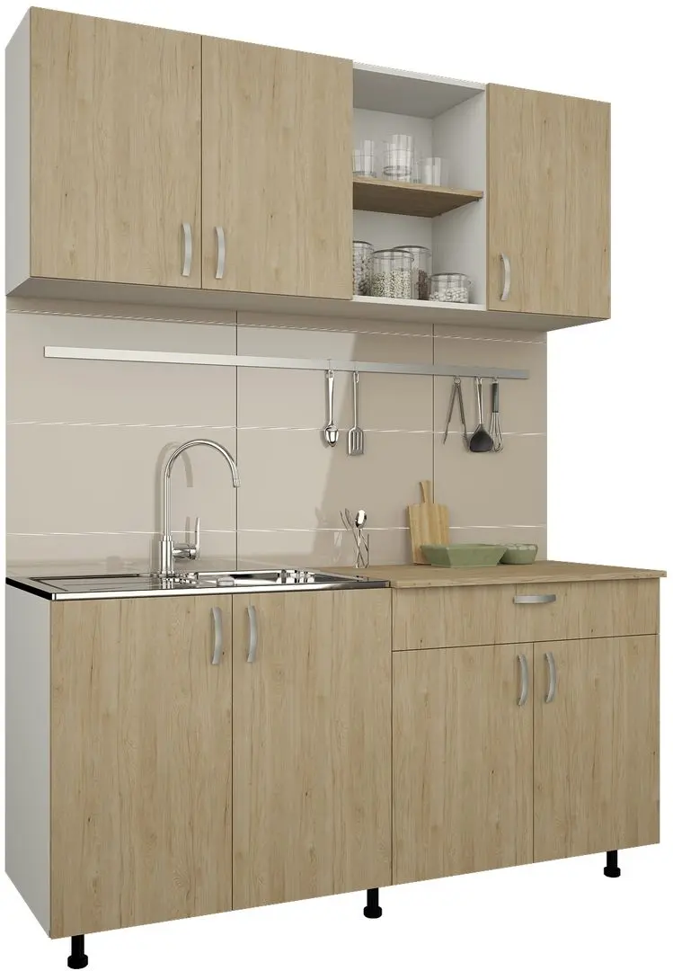 Set mobila pentru bucatarie Haaus Roma 1.6м White/Natural Wood + Haaus Nova Sonoma Oak + Jumi Eva SD-972568 White