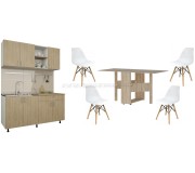 Set mobila pentru bucatarie Haaus Roma 1.6м White/Natural Wood + Haaus Nova Sonoma Oak + Jumi Eva SD-972568 White