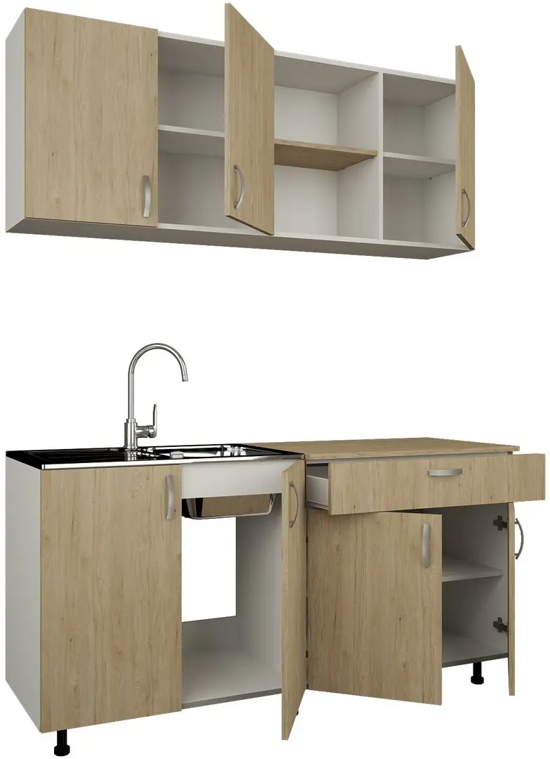 Set mobila pentru bucatarie Haaus Roma 1.6м White/Natural Wood + Haaus Nova Sonoma Oak + Jumi Eva SD-972568 White