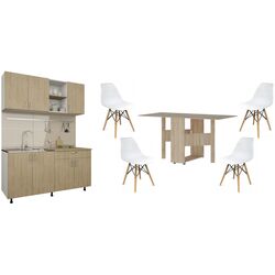 Set mobila pentru bucatarie Haaus Roma 1.6м White/Natural Wood + Haaus Nova Sonoma Oak + Jumi Eva SD-972568 White