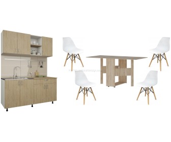 Набор мебели для кухни Haaus Roma 1.6м White/Natural Wood + Haaus Nova Sonoma Oak + Jumi Eva SD-972568 White