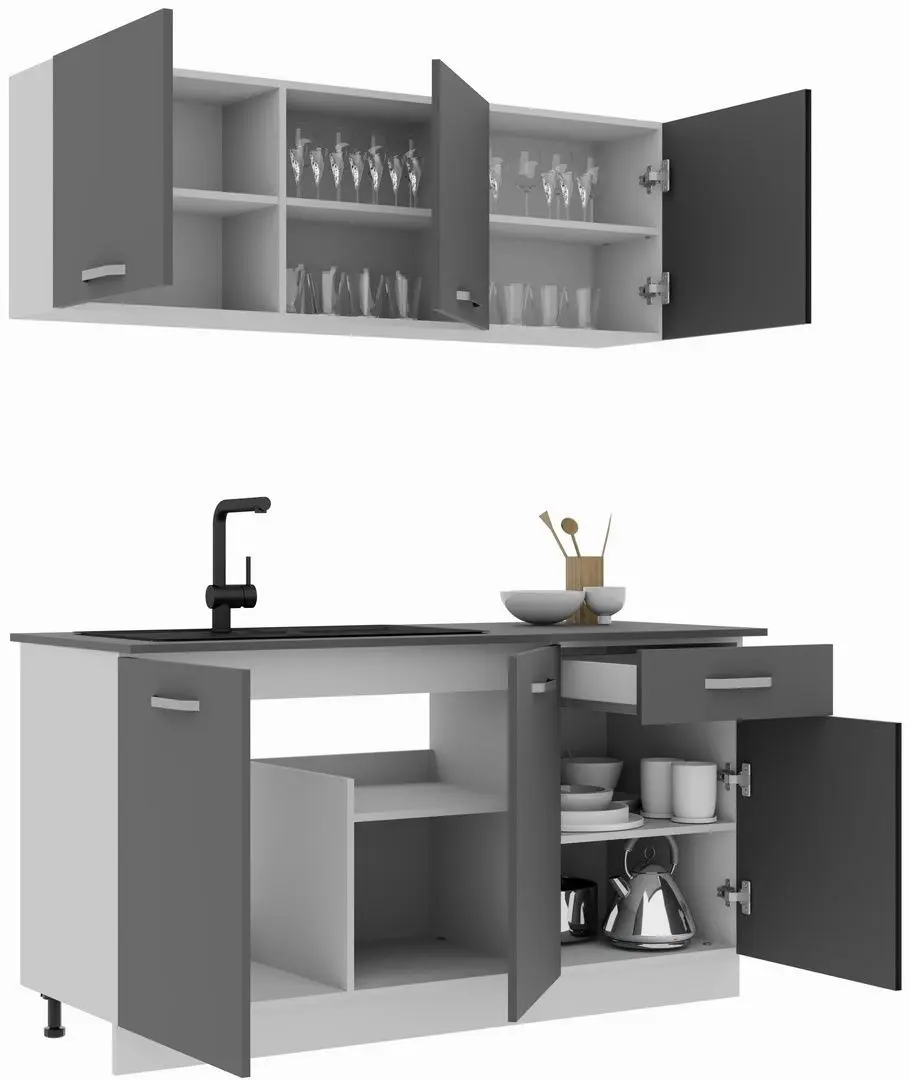 Set mobila pentru bucatarie Haaus Ronda 1.5м Anthracite/White + Prospero Mufo K350 White + Signal Chic Velvet Gray/Black