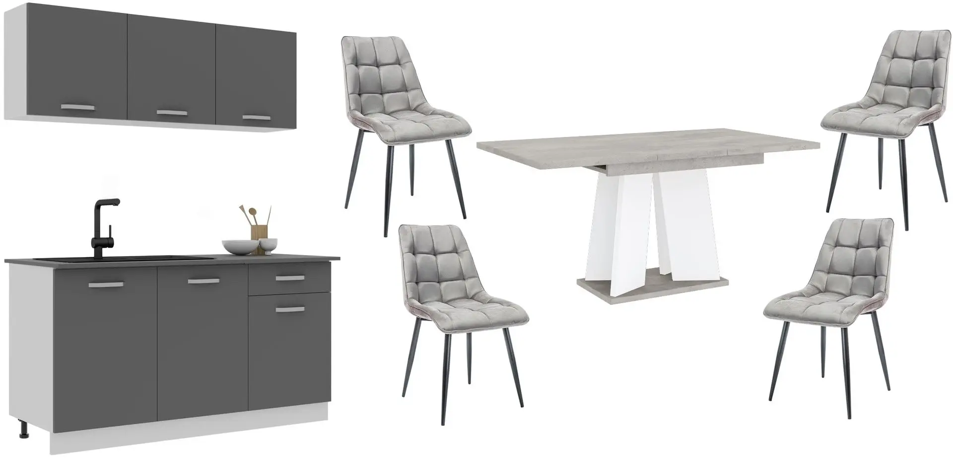 Set mobila pentru bucatarie Haaus Ronda 1.5м Anthracite/White + Prospero Mufo K350 White + Signal Chic Velvet Gray/Black