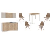 Set mobila pentru bucatarie Haaus Sena 1.6m + Zeta + Jumi Eva SD-975781 White/Sonoma Oak/Natural Wood/Beige