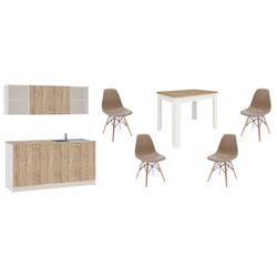 Set mobila pentru bucatarie Haaus Sena 1.6m + Zeta + Jumi Eva SD-975781 White/Sonoma Oak/Natural Wood/Beige
