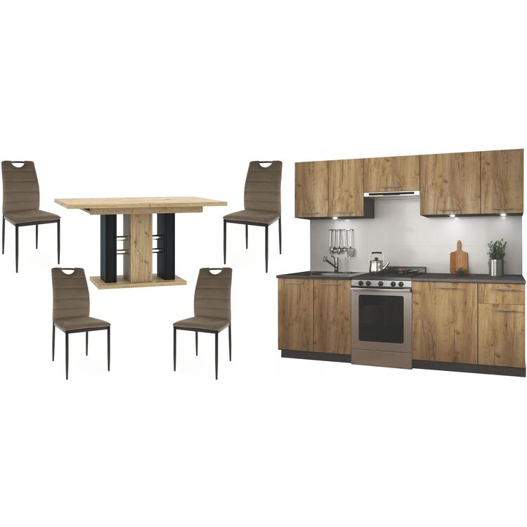 Set mobila pentru bucatarie Halmar Daria 2.4м Wotan Oak/Anthracite + Prospero Wild Artisan Oak/Black + Signal Rip Velvet Olive/Black
