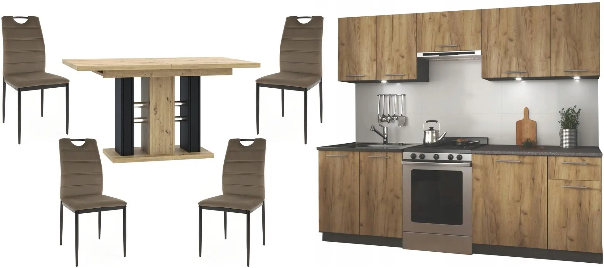 Set mobila pentru bucatarie Halmar Daria 2.4м Wotan Oak/Anthracite + Prospero Wild Artisan Oak/Black + Signal Rip Velvet Olive/Black