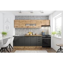 Set mobila pentru bucatarie Halmar Perla 2.6м Artisan Oak/Dark Gray + Cobalt Wotan Oak/Black + Modern Como 2233 Left Gray Thumb