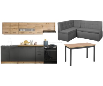 Set mobila pentru bucatarie Halmar Perla 2.6м Artisan Oak/Dark Gray + Cobalt Wotan Oak/Black + Modern Como 2233 Left Gray