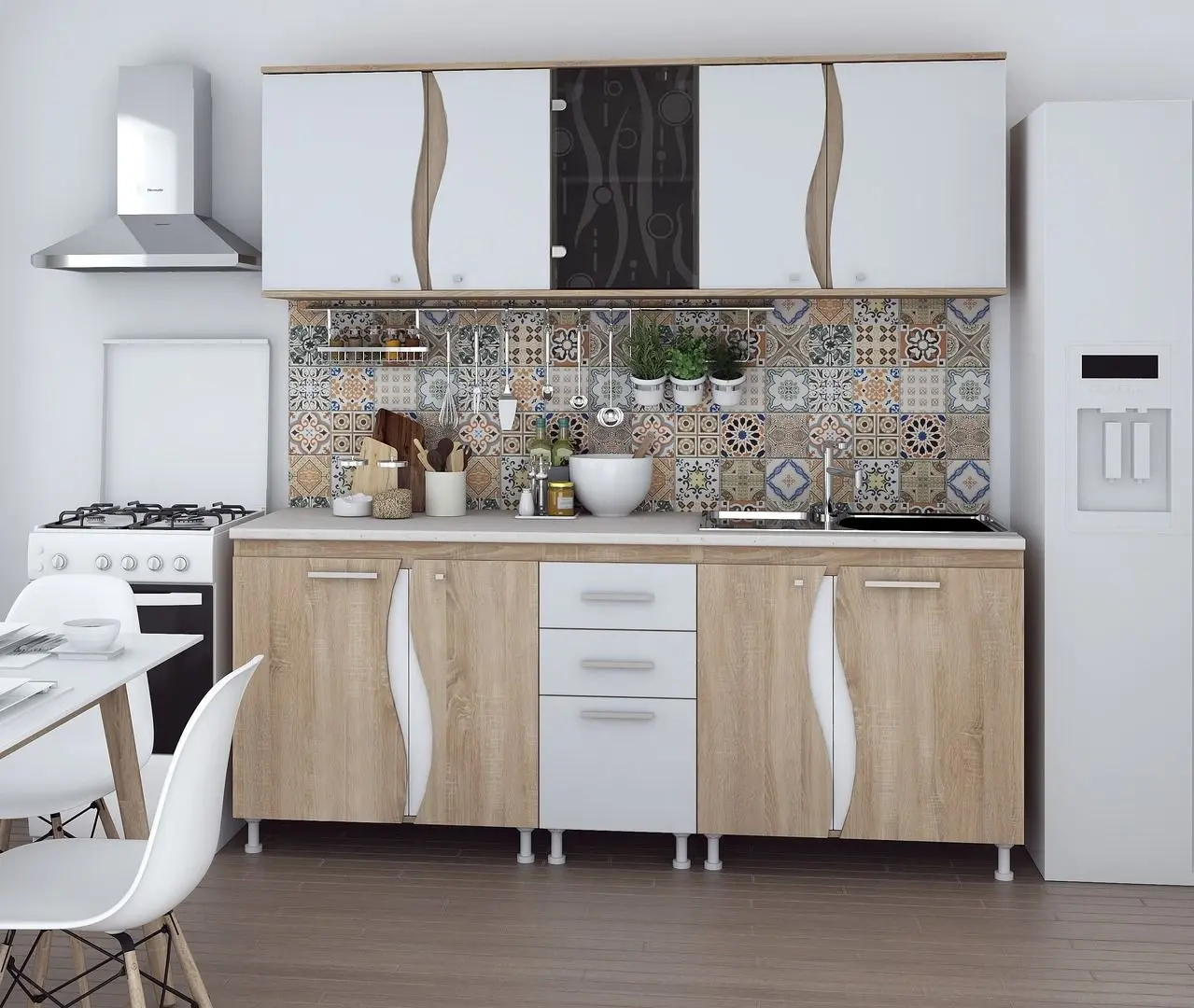 Set mobila pentru bucatarie Marcel Prod CIP3S-C1 2m Sonoma Oak/White + Halmar Ringo Craft Oak/White + Signal Mosso White/Oak