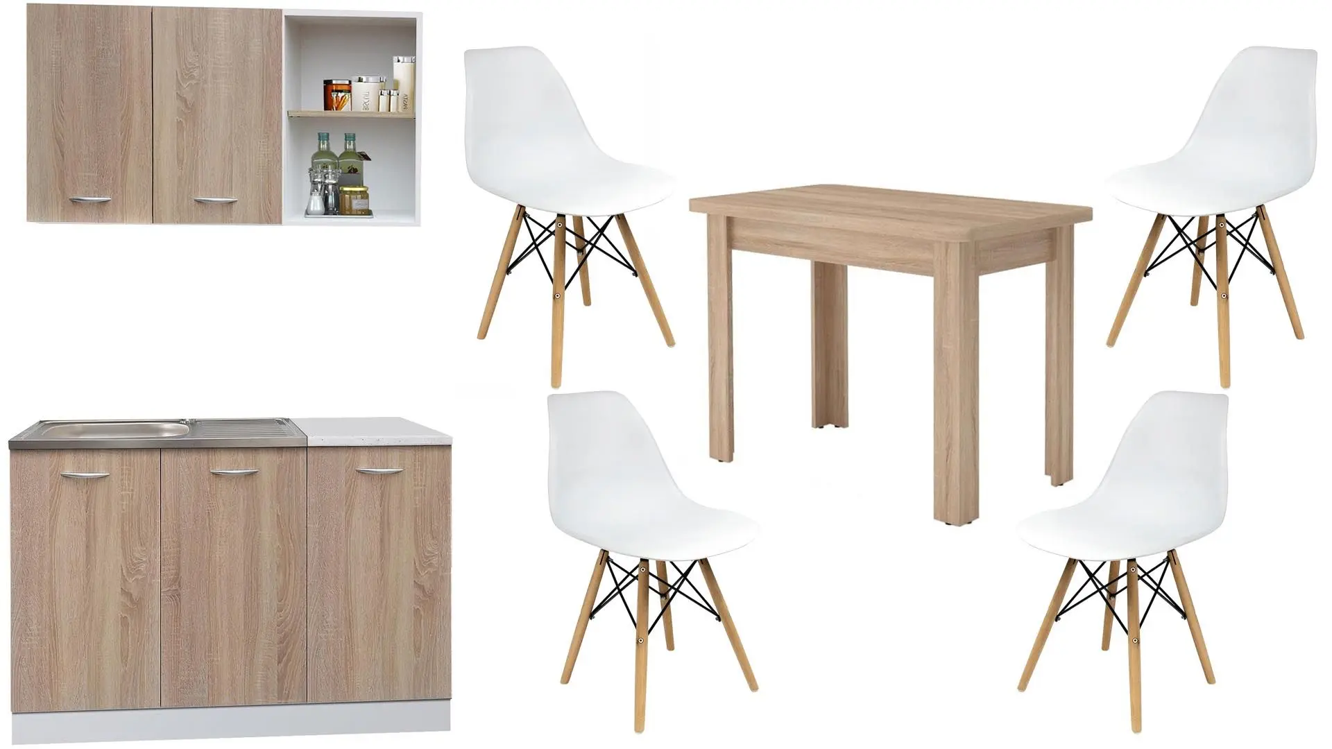 Набор мебели для кухни Marcel Prod Natali 1.2m Sonoma Oak/White + KC-6 RO Sonoma Oak + Jumi Eva SD-972568 White