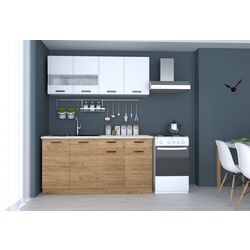 Set mobila pentru bucatarie Marcel Prod Vio 1.6m White/Craft Oak Golden + Prospero Masiv White Gloss/Sonoma Oak + Jumi Eva SD-972568 White Thumb