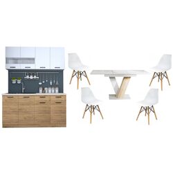 Набор мебели для кухни Marcel Prod Vio 1.6m White/Craft Oak Golden + Prospero Masiv White Gloss/Sonoma Oak + Jumi Eva SD-972568 White
