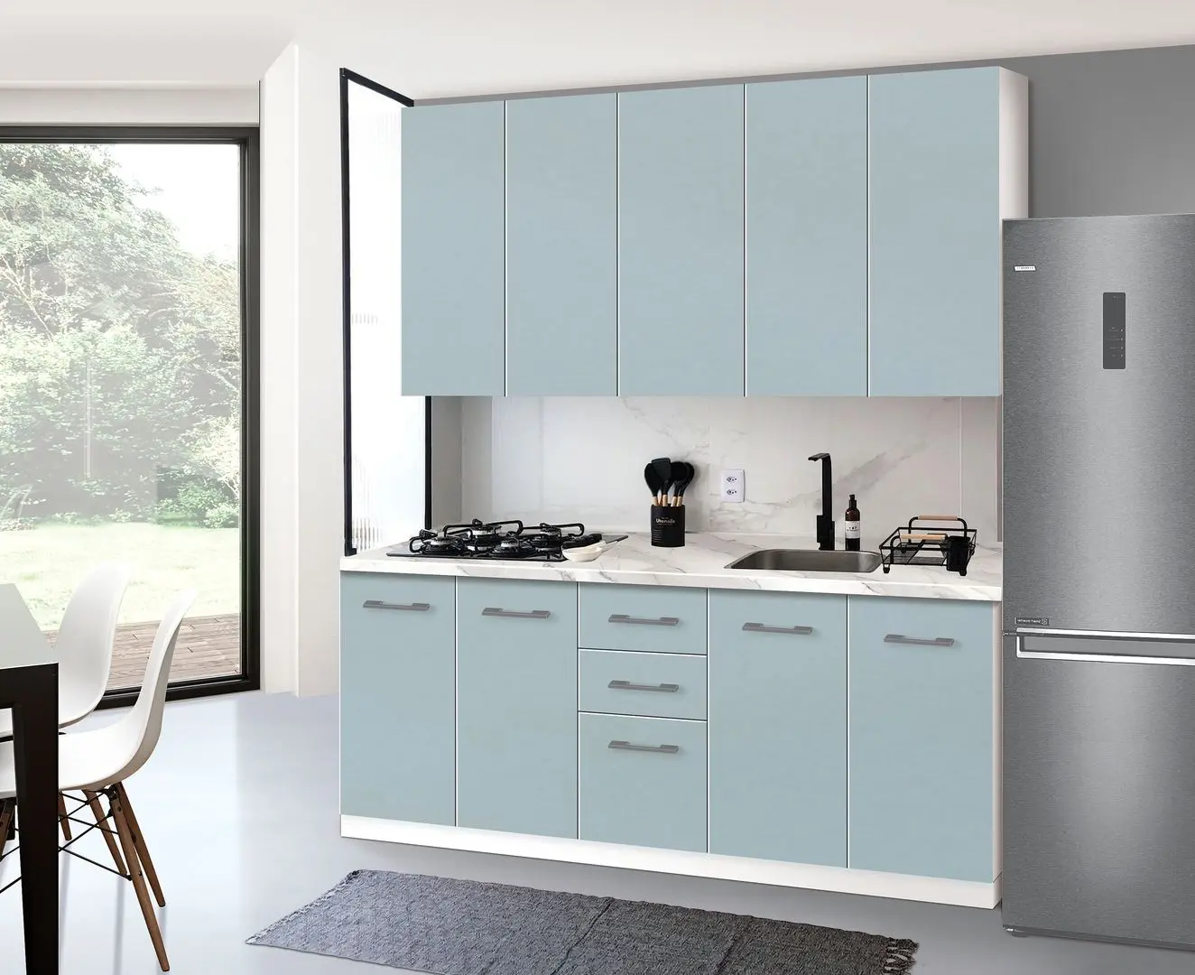 Set mobila pentru bucatarie Modern Bono H110 2.0м White/Blue + Mobhaus Unita Extra White + Signal Chic Velvet Gray Light/Black - 8