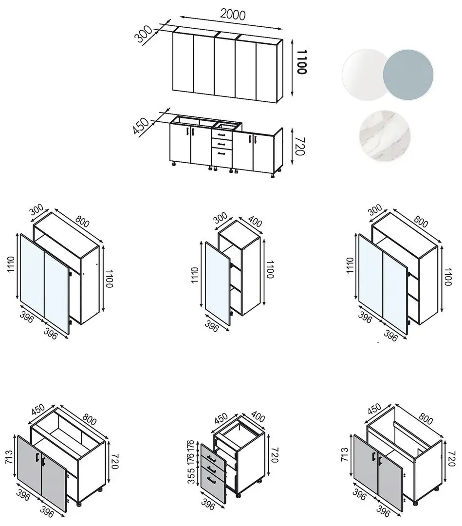 Set mobila pentru bucatarie Modern Bono H110 2.0м White/Blue + Mobhaus Unita Extra White + Signal Chic Velvet Gray Light/Black - 7