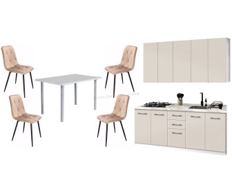 Set mobila pentru bucatarie Modern Bono H110 2.0м White/Cashmere + Mobhaus Unita Extra White + Jumi Piado SD-998643 Beige