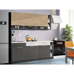 Set mobila pentru bucatarie Modern Monro 2.0m Craft Oak Gold/White Gloss/Asphalt + Prospero Bronx White/Stone + Signal Chic Matt Velvet Black/Gray Thumb