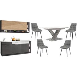 Набор мебели для кухни Modern Monro 2.0m Craft Oak Gold/White Gloss/Asphalt + Prospero Bronx White/Stone + Signal Chic Matt Velvet Black/Gray