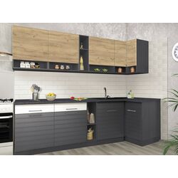 Set mobila pentru bucatarie Modern Monro 2.6 Craft Oak Gold/White Gloss/Asphalt + Halmar Modex 90cm Anthracite/Chrome + K209 White Thumb