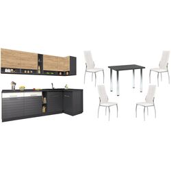 Набор мебели для кухни Modern Monro 2.6 Craft Oak Gold/White Gloss/Asphalt + Halmar Modex 90cm Anthracite/Chrome + K209 White