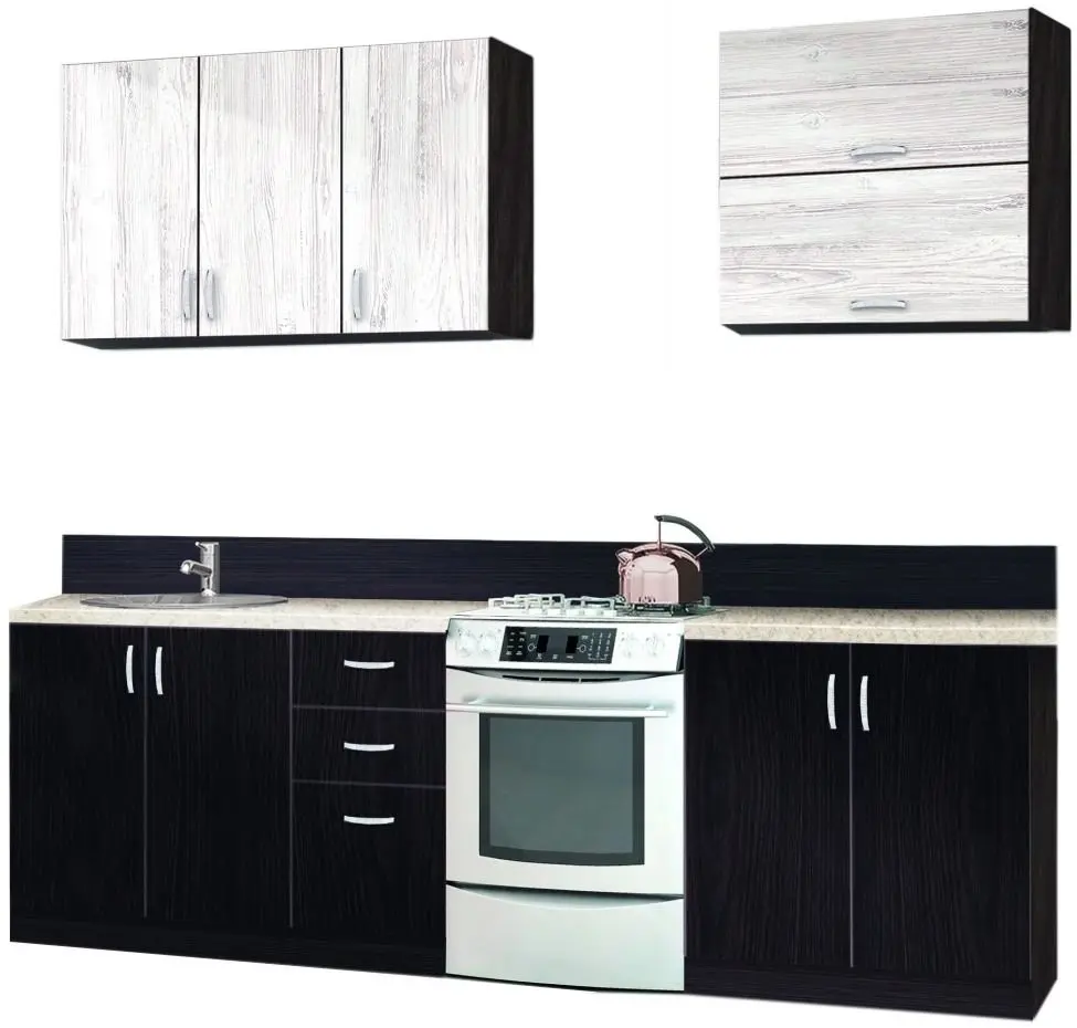 Set mobila pentru bucatarie Modern Paola 2.0m Wenge Magic/Craft Oak White + Prospero Xao 160 K350 Black + Signal Chic Velvet Gray Light/Black