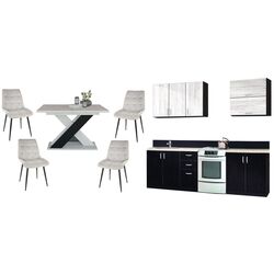 Set mobila pentru bucatarie Modern Paola 2.0m Wenge Magic/Craft Oak White + Prospero Xao 160 K350 Black + Signal Chic Velvet Gray Light/Black