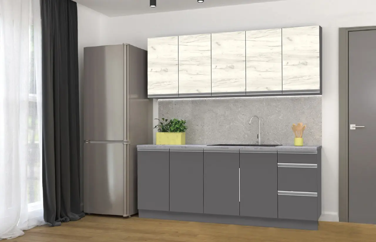 Set mobila pentru bucatarie Yasen Madera 2.0m Uscator White/Craft Oak White/Graphite Gray + T1920 White + С 2301 HLR-7 Light Coffee 4pcs