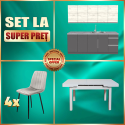 Набор мебели для кухни Yasen Madera 2.0m Сушка White/Craft Oak White/Graphite Gray + T1920 White + С 2301 HLR-7 Light Coffee 4pcs