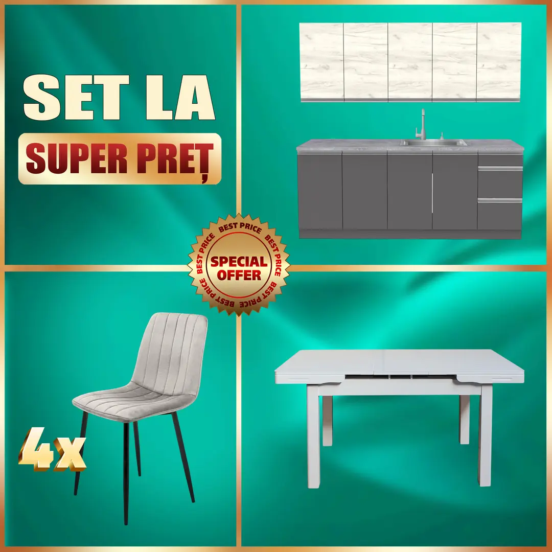 Set mobila pentru bucatarie Yasen Madera 2.0m Uscator White/Craft Oak White/Graphite Gray + T1920 White + С 2301 HLR-7 Light Coffee 4pcs