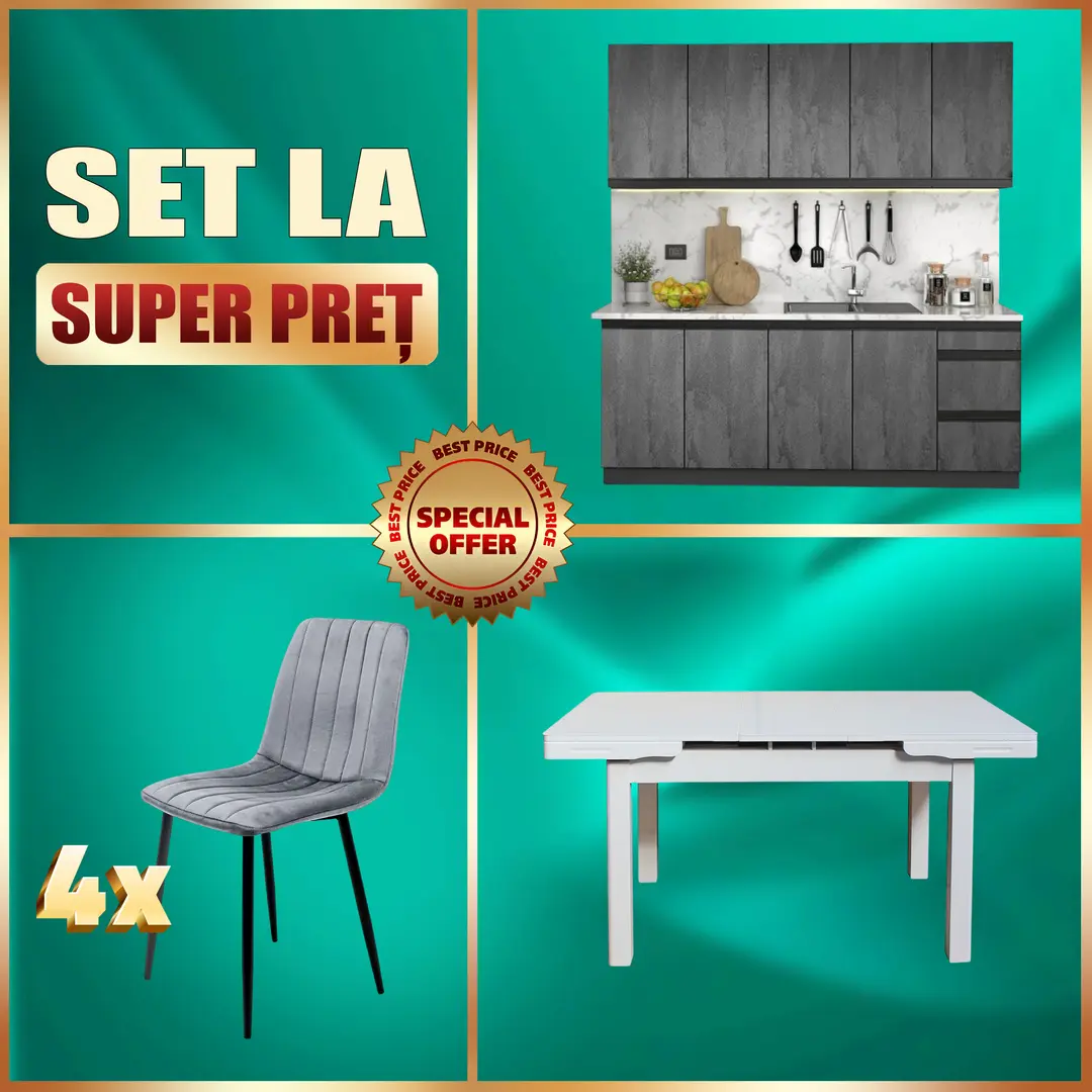 Set mobila pentru bucatarie Yasen Niagara 2.0m Graphite Grey/Iron Stone + T1920 White + С 2301 HLR-22 4 pcs Gray