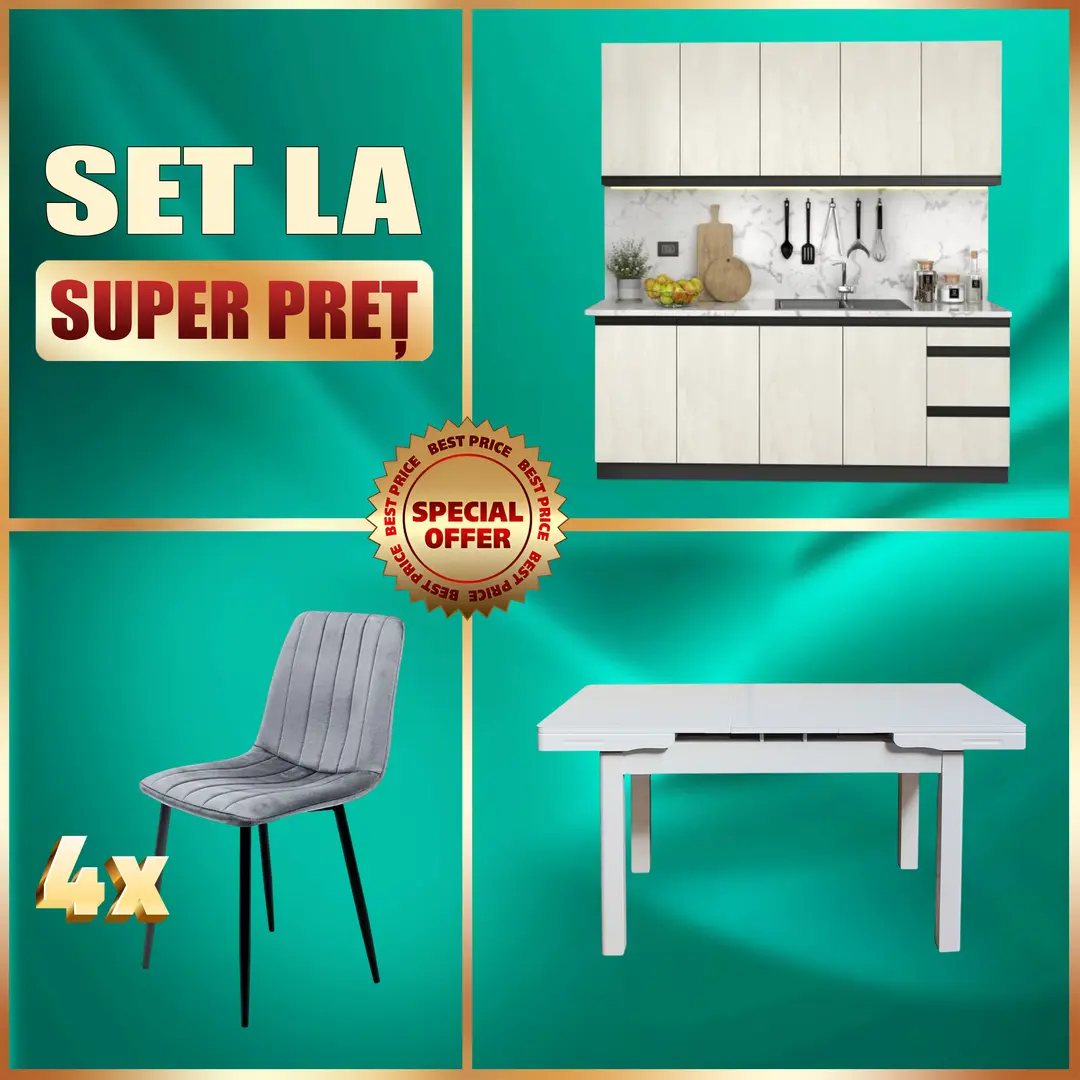 Set mobila pentru bucatarie Yasen Niagara 2.0m Graphite Grey/Silk Stone + T1920 White + С 2301 HLR-22 4 pcs Gray